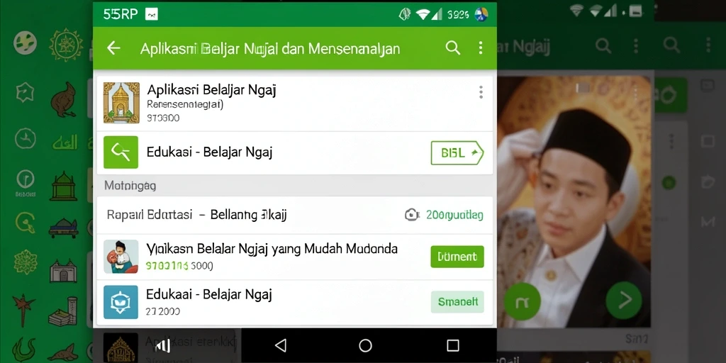Tampilan antarmuka aplikasi 55RP untuk belajar ngaji.